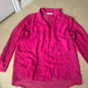 Miss LS sheer dark pink button up blouse size large